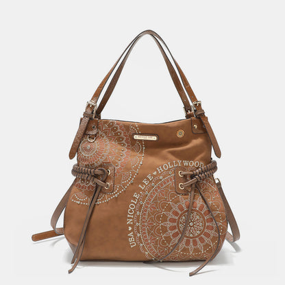 Nicole Lee USA Rhinestone Vegan Leather Embroidery Hobo Bag